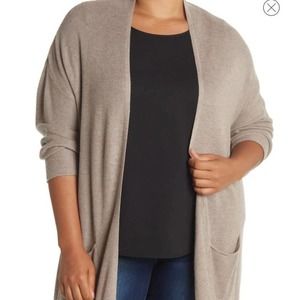 T Tahari Open Front Pocket Cardigan Knit Sweater Tunic Cashmere Beige Size 2X